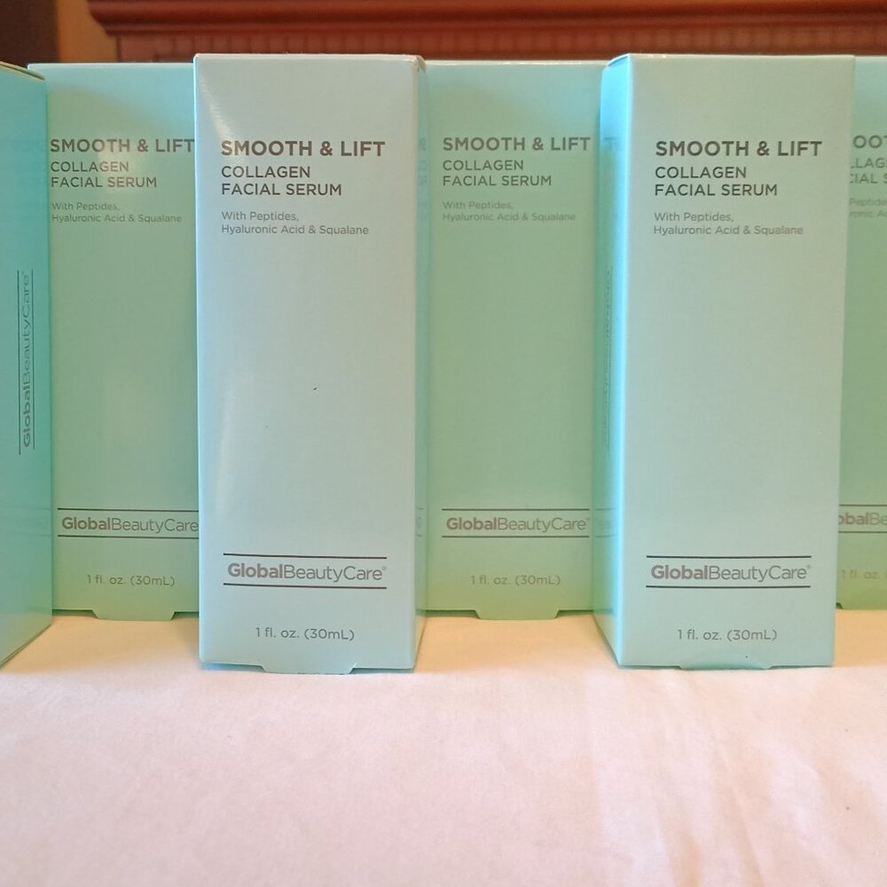 Lot of 8 Global Beauty Care Smooth & Lift Collagen Facial Serum 1oz New